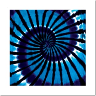 Cyan Purple Black White Spiral Tie Dye Posters and Art